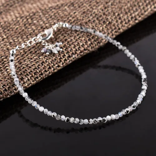 Vista 9 de Natural Gemstone Micro Round Beads Dainty Choker Bangle Bracelet, Handmade Jewelry for Women, Healing Chakra Crystals Silver Plated Chain 8 inch