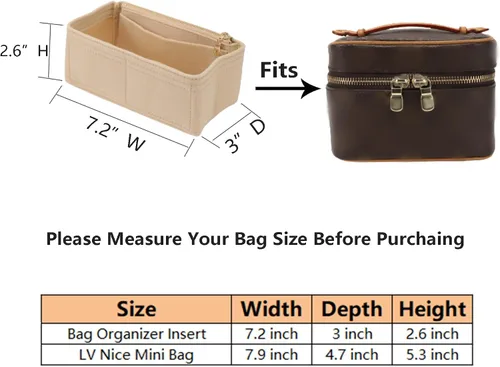 Vista 2 de Doxo Organizador de bolso para bolsos y bolsos, organizador de bolsa de fieltro con cremalleras, se ajusta a LV Nice Mini y más. (fieltro beige)