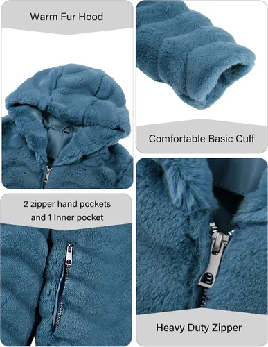 Vista 4 de Bellivera Abrigo de forro polar con estampado de leopardo para mujer, abrigo mullido de piel sintética para primavera e invierno