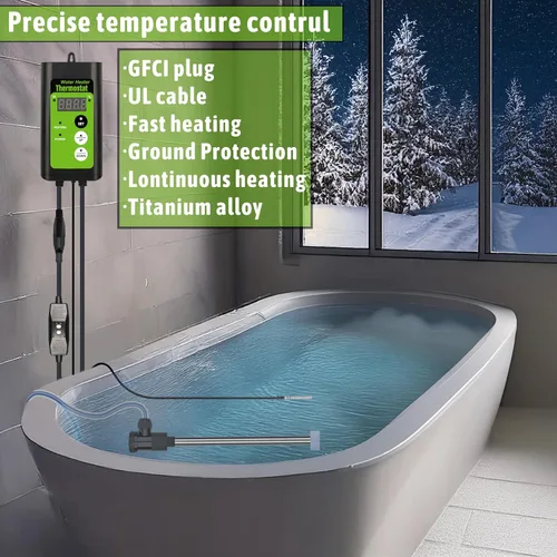 Vista 5 de Calentador de agua sumergible de 1800 W para bañera de hidromasaje y piscina, portátil, con control de temperatura y protección contra fugas GFCI