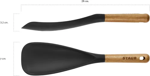 Vista 3 de STAUB Cuchara con espátula multifunción, excelente tanto para cocinar como para servir, silicona mate negra resistente al BPA, mangos de madera