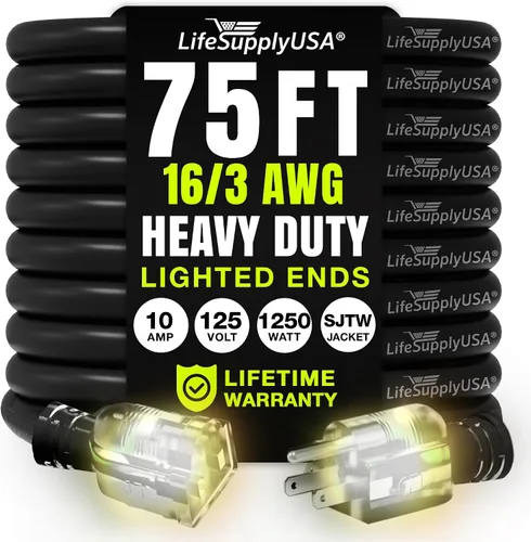 Vista 23 de Cable de extensión SJT de 12/3 300 V con luz LED para uso en interiores y exteriores con enchufe con iluminación LED Amarillo