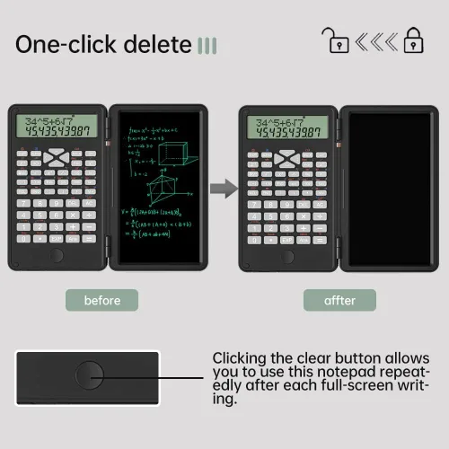 Vista 4 de Calculadora científica con tableta de escritura 2 en 1 calculadora portátil Negro