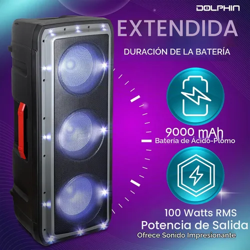 Vista 5 de Dolphin SP-310RBT Triple 10" recargable Fiesta altavoz, fuerte, bajo, portátil