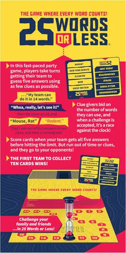 Vista 10 de 25 Words or Less Board Game, Figure Out the Secret Words Before Time Runs Out, 300 Cards, Timer & Countdown Board Included, Fast-Paced Party Game