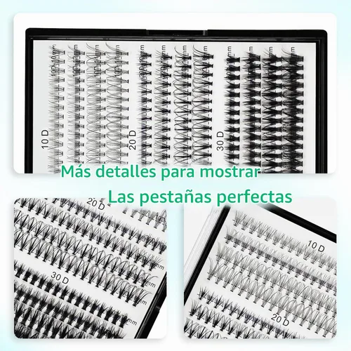Vista 5 de Bodermincer Extensión de pestañas 240 unidades, rizado D, 10D+20D+30D, 10-16 mm/12-18 mm mezclado, racimo individual de pestañas postizas