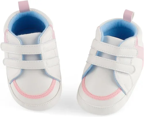 Vista 2 de ESTAMICO - Tenis de piel sintética para bebés, niños y niñas, suela de goma antideslizante, para primeros pasos, zapatos para exteriores