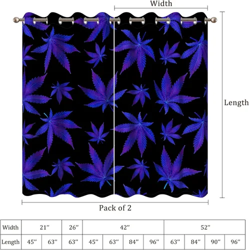 Vista 7 de Renaiss Cortinas de ventana de hoja de arce azul y morado, hojas de hierbas, impresión de follaje de malezas, tratamientos de ventana