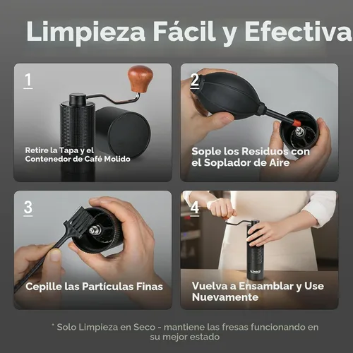 Vista 6 de Molinillo de café manual, rebaba cónica de acero inoxidable con ajuste ajustable, doble rodamiento, capacidad máxima de 0.88 onzas, molinillo