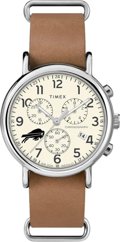 Vista 11 de Timex Tribute NFL Weekender Chrono - Correa de piel de cuarzo para hombre (1.575 in)