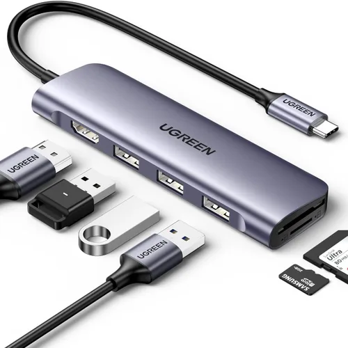 Vista 8 de UGREEN Revodok USB C Hub 6 en 1 USB C Dongle 4K HDMI 3 puertos USB 3.0, lector de tarjetas SD/TF compatible con MacBook Pro, MacBook Air, iPad