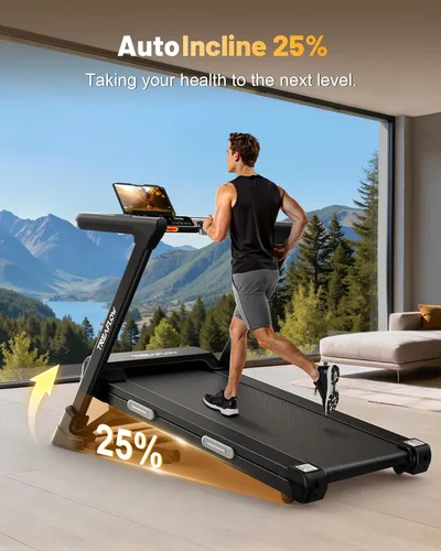 Vista 9 de TREAFLOW Cinta de correr con 0-25% de inclinación automática, 3.5 HP plegable para correr en casa, velocidad máxima de 10.0 MPH, capacidad