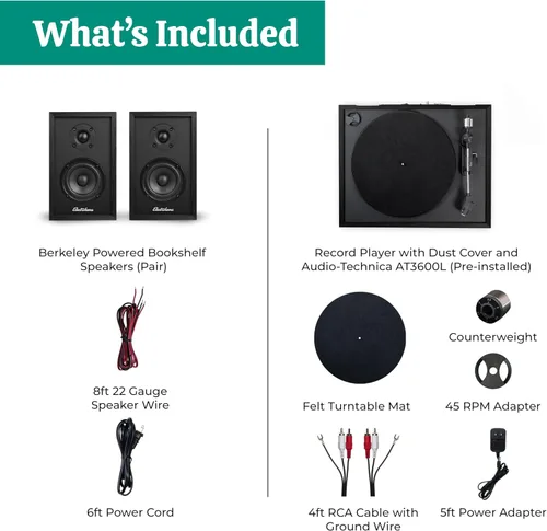 Vista 9 de Electrohome Montrose, reproductor de discos de vinilo actualizable con Berkeley, altavoces Bluetooth alimentados, tweeter de 1 pulgada y controlador