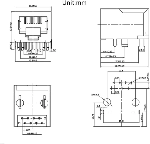 Vista 7 de Treedix 10 unids/set red Ethernet blindado RJ45 8P8C solo puerto de red 8P 8C hembra conectores de zócalo 8pin para PCB