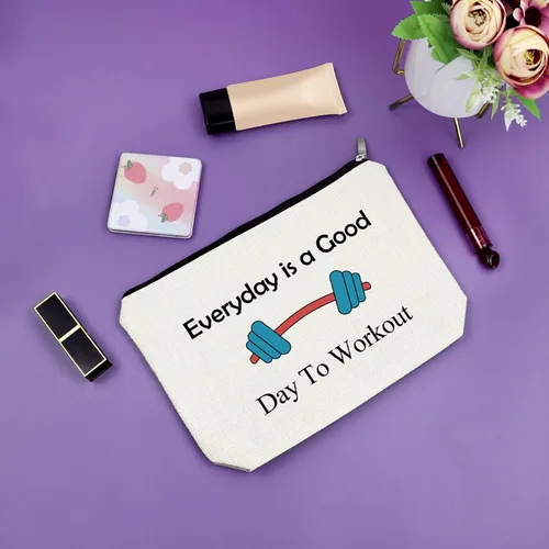 Vista 7 de Sazuwu Bolsa de maquillaje de regalo para mujer, Todos los días es un buen día para entrenar