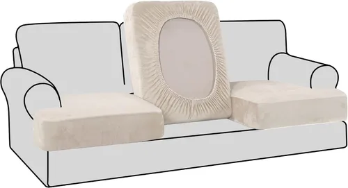 Vista 22 de H.VERSAILTEX Fundas de terciopelo elástico para silla con cojín en forma de T para sala de estar, funda de sofá, funda de asiento con cojín