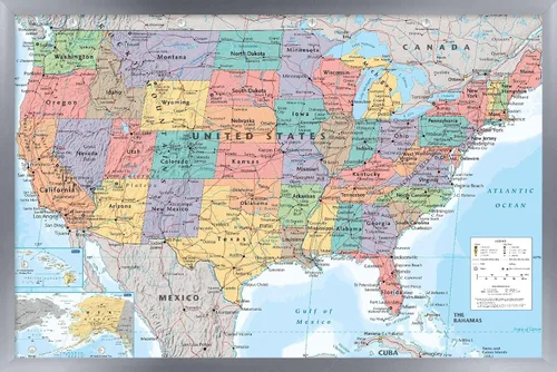 Vista 14 de Trends International Póster de pared de USA Map 2023, 14.72 x 22.37 pulgadas, versión enmarcada de madera de granero
