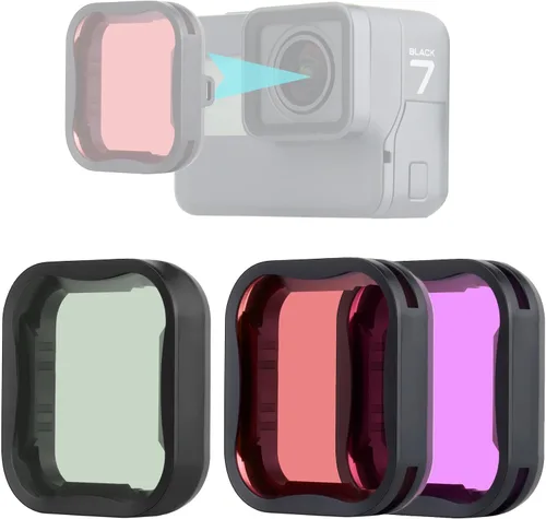 Vista 9 de Filtro subacuático para GoPro Hero 7 6 5 negro en color rojo y magenta ideal para esnórquel/buceo poco profundo, accesorios subacuáticos para Go Pro