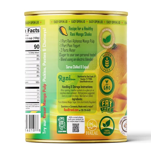 Vista 9 de Puré de pulpa de mango Rani (hace batidos de mango Lassi) Alphonso endulzado 30 onzas (1.875 libras) 29.98 oz ~ Kosher Todo natural Sin OMG
