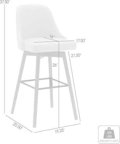Vista 3 de Armen Living Sicily Modern Farmhouse Taburete giratorio de madera de nogal de 26 pulgadas de altura para encimera de isla de cocina, en piel Crema