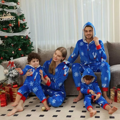 Vista 5 de CHUOAND Conjunto de pijama familiar de Navidad para parejas, ropa de dormir de Papá Noel para parejas