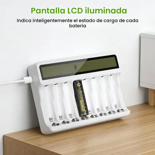 Vista 5 de Cargador de Batería de 8 Bahías AA AAA con Pantalla LCD para Baterías NiMH