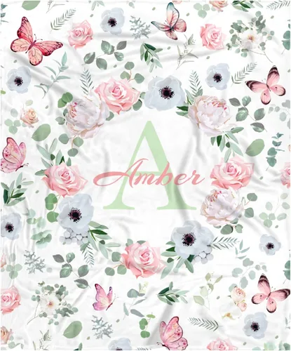 Vista 56 de Manta de bebé personalizada para niñas y niños pequeños, recién nacidos, regalos personalizados de vaca floral con nombre y texto, 40 x 30 pulgadas