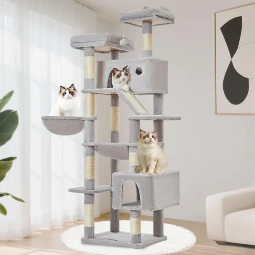 Vista 10 de Taoqimiao Árbol para gatos de 57.5 pulgadas, torre para gatos de interior para adultos, condominio extragrande para gatos, 8 postes rascadores