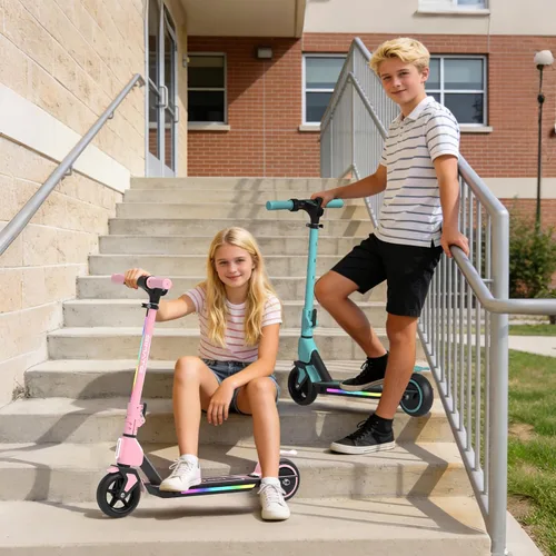 Vista 7 de SIMATE Electric Scooter for Kids Ages 6-14, 3 Adjustable Heights 34"/37"/39", LED Display & Colorful Lights, Foldable Kids Electric Scooter, 8.7 MPH