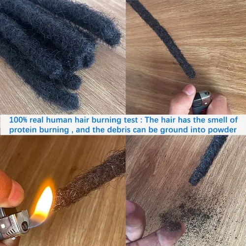 Vista 2 de Loc - Extensiones de cabello humano de 0.2cm de ancho, 4 pulgadas, 10 hebras de color negro natural, completamente hechas a mano, permanentes, se