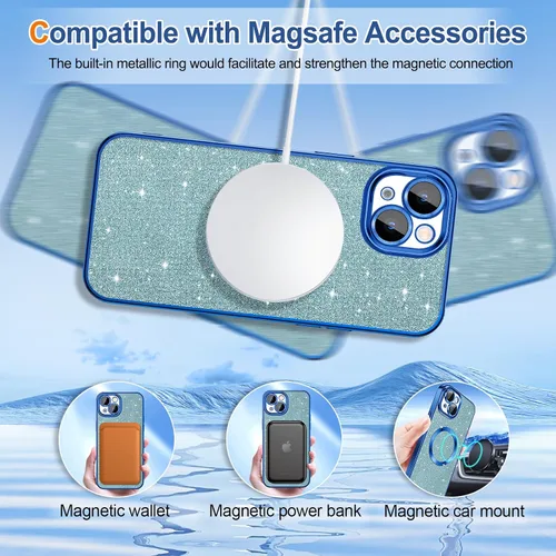 Vista 40 de Hython para iPhone 15 Plus Funda con chispas brillantes, Fundas transparentes magnéticas con protector de lente de cámara [Compatible con MagSafe]