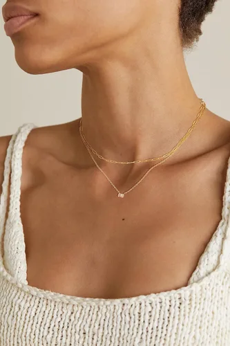 Vista 3 de TEWIKY - Collares bañados en oro de 14 quilates para llevar escalonados, cadena con dije de diamante y gargantilla con eslabones cubanos, delicado
