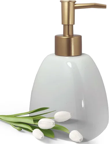 Vista 18 de Dispensador de jabón de cerámica de mármol negro con bomba dorada para baño y cocina, dispensador de platos recargable, dispensador de jabón líquido