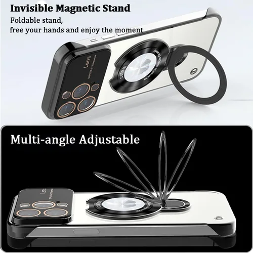 Vista 5 de Omio - Funda magnética delgada para iPhone 15 Pro Max con soporte invisible, compatible con MagSafe, parachoques transparente sin marco, diseño sin