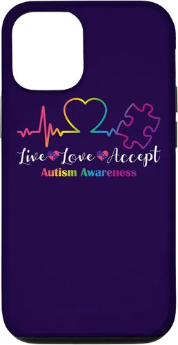 Vista 27 de Funda para iPhone 13 Pro Max Live Love Acept Autismo Concientización ECG Línea de Pulso Autismo Mamá