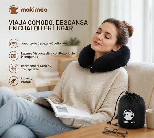 Vista 2 de Almohada de viaje para el cuello, almohada superior de espuma viscoelástica para soporte de cabeza, ideal para aviones, automóviles y reclinables