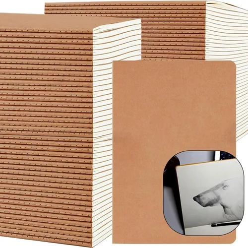 Vista 10 de Paquete de 50 Cuadernos Kraft con Líneas A5 de 8.3x5.5 Pulgadas, Diarios de Viaje Cuadernos al Por Mayor, Cuadernos de Materias 34 Hojas 68 Páginas
