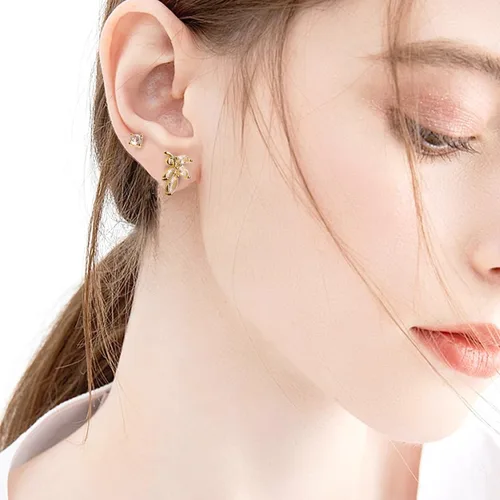 Vista 3 de Sonateomber Aretes grandes de oro para mujer, diseño de perlas gruesas y modernas, circonita cúbica, boda, novia, graduación, vacaciones, joyería