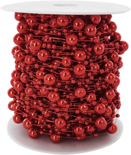 Vista 6 de INSPIRELLE Cadena de Cuentas de Árbol de Navidad de 99 Pies con Perlas Artificiales de Oro, Guirnalda de Cuentas de Plástico para Decoración de Boda