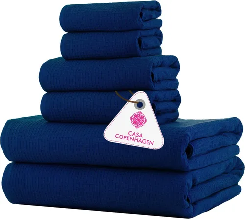 Vista 94 de CASA COPENHAGEN Exotic - Juego de 6 toallas de diseño de 100% algodón egipcio, color azul aguamarina, 550 GSM, 2 toallas de baño, 2 toallas de baño