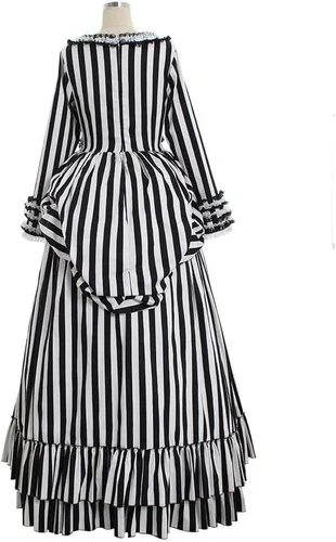Vista 4 de Sleepy Cosplay Hueco Katrina Van Borla Disfraz Vestido de Rayas Blanco y Negro