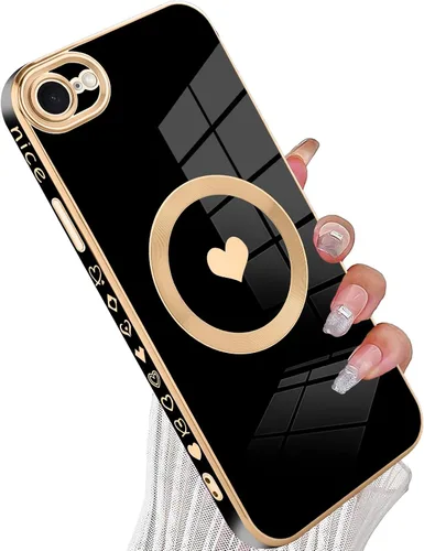 Vista 60 de tharlet Funda Magnética para iPhone 11 [Compatible con Magsafe] Lindo Corazón de Amor de Lujo Chapado Borde Dorado Parachoques con Lente de Cámara