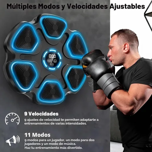 Vista 4 de Máquina de boxeo de música, máquina de boxeo de gran tamaño para adultos y niños, objetivo de boxeo interactivo montado en la pared con guantes