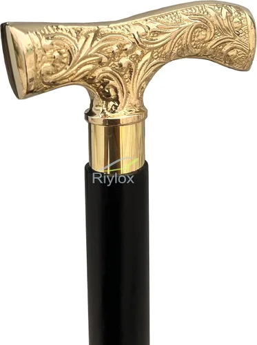 Vista 2 de Bastón de latón antiguo, bastón de lujo con mango dorado de latón para hombres y mujeres, regalo
