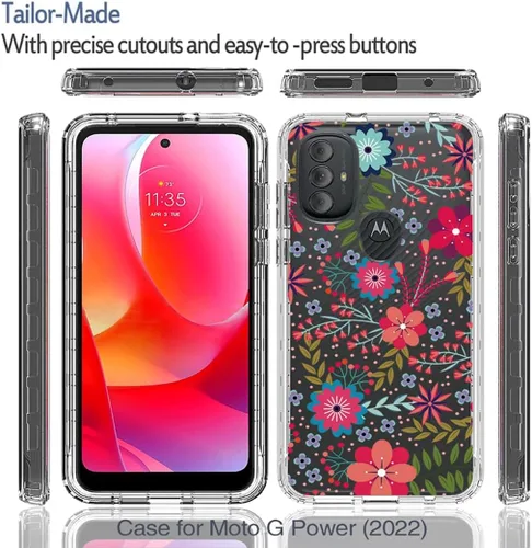 Vista 5 de Funda para Moto G Power 2022 (no compatible con 2021) con protector de pantalla de vidrio templado, cuerpo completo, a prueba de golpes