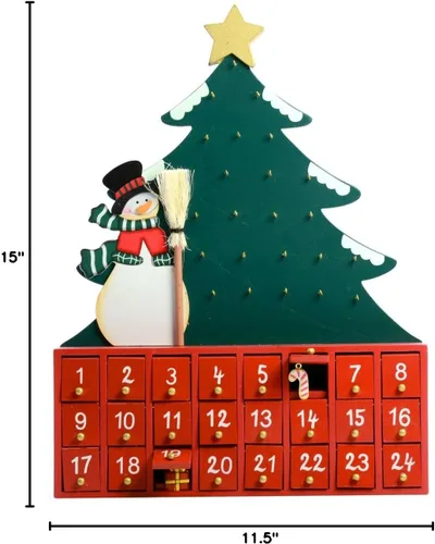 Vista 3 de Muñeco de nieve con calendario de adviento con forma de árbol, de madera, de Kurt Adler