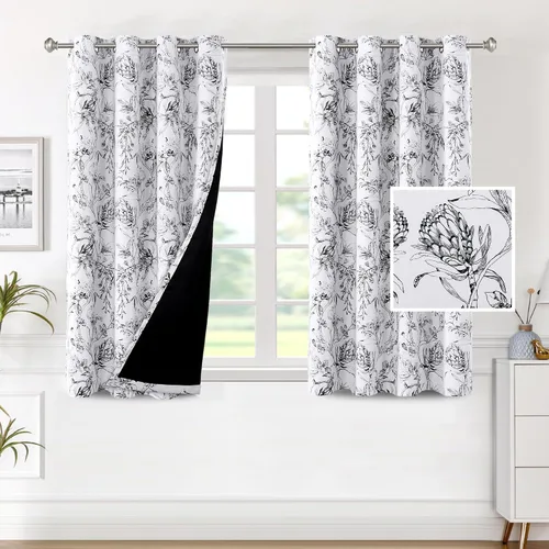 Vista 22 de H.VERSAILTEX - Cortinas 100% blackout con estampado floral de cattleyas, 45 pulgadas de largo, juego de 2 paneles térmicos con forro negro, a prueba