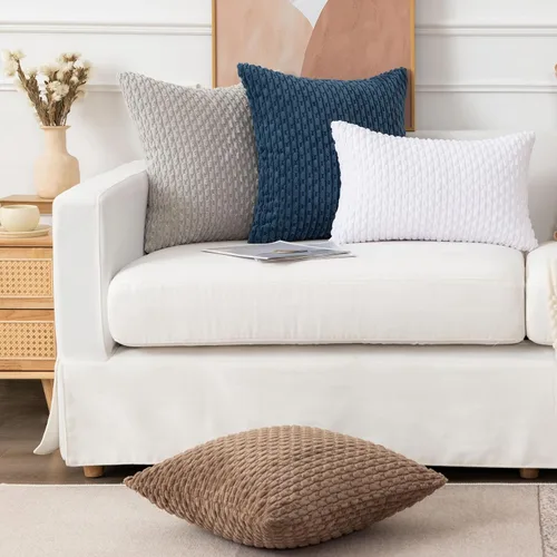 Vista 5 de UGS UGASA - Funda de almohada decorativa de pana suave de 18 x 18 pulgadas, funda de almohada cuadrada a rayas estilo bohemio para sofá, sala
