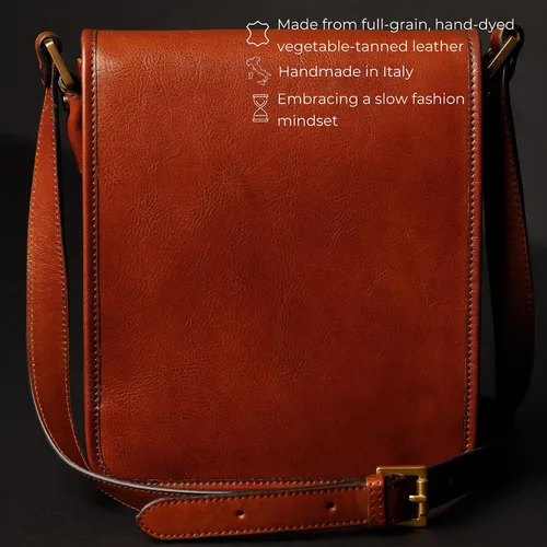 Vista 3 de Time Resistance Bolso bandolera de cuero italiano para hombre, bolso cruzado de cuero de grano completo para hombre, bolso de hombro tamaño tableta