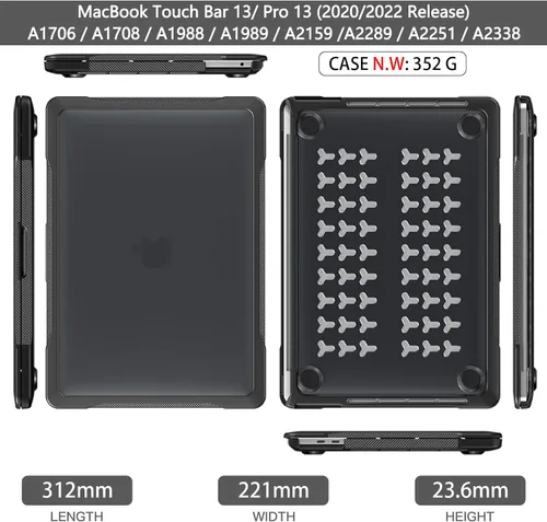Vista 7 de Batianda Funda 4 en 1 Ultimate para MacBook Pro de 13 pulgadas 2022 2020 modelo A2338 M2 M1 Chip A2251 – Carcasa de armadura resistente translúcida